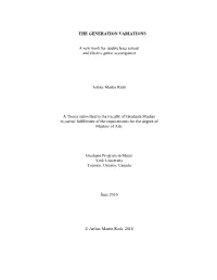 THE GENERATION VARIATIONS a New Work for Double Bass Soloist