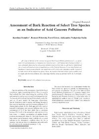 Assessment of Bark Reaction of Select Tree Species As an Indicator of Acid Gaseous Pollution