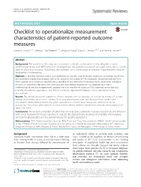 Checklist to Operationalize Measurement Characteristics of Patient-Reported Outcome Measures David O