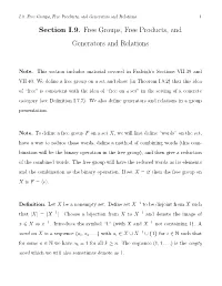 Section I.9. Free Groups, Free Products, and Generators and Relations