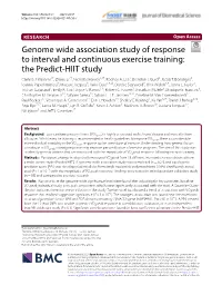 Genome Wide Association Study of Response to Interval and Continuous Exercise Training: the Predict‑HIIT Study Camilla J