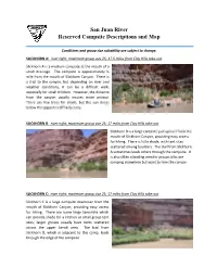 San Juan River Reserved Campsite Descriptions and Map