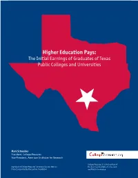 The Initial Earnings of Graduates of Texas Public Colleges and Universities