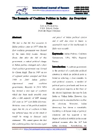 The Scenario of Coalition Politics in India: an Overview Sonia Lect