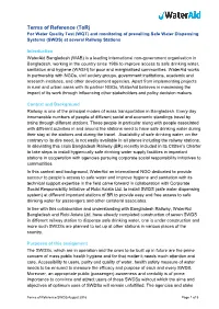 Tor) for Water Quality Test (WQT) and Monitoring of Prevailing Safe Water Dispensing Systems (SWDS) at Several Railway Stations