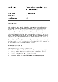 Unit 16: Operations and Project Management