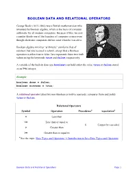 Boolean Data and Relational Operators