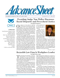Presiding Judge Nan Waller Discusses Racial Disparity and Procedural Justice by Stephanie Engelsman N August 8 at the Mark O