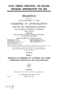 State, Foreign Operations, and Related Programs Appropriations for 2020