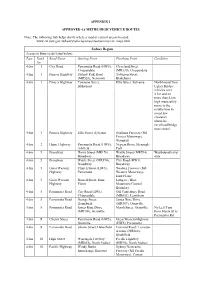 APPENDIX 1 APPROVED 4.6 METRE HIGH VEHICLE ROUTES Note: The