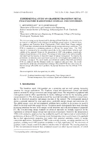 L. Arulmurugan, M. Ilangkumaran " Experimental Study on Graphene/Transition Metal Chalcogenide Based Energy Storage and Conversion