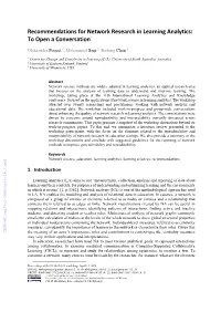 Recommendations for Network Research in Learning Analytics: to Open a Conversation