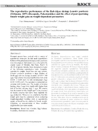 The Reproductive Performance of the Red-Algae Shrimp Leander Paulensis