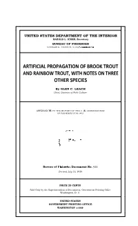 Artificial Propagation of Brook Trout and Rainbow Trout, with Notes on Three Other Species