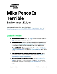 Mike Pence Is Terrible Environment Edition