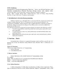 1. Introduction to Structured Programming 2. Functions