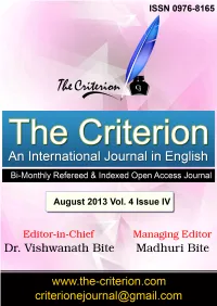 Criterion.Com the Criterion Criterionejournal@Gmail.Com an International Journal in English ISSN 0976-8165
