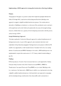Implementing a HBIM Approach to Manage the Translocation of Heritage Buildings