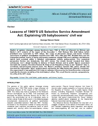 Lessons of 1969'S US Selective Service Amendment