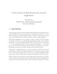 An Introduction to Risk Measures for Actuarial Applications