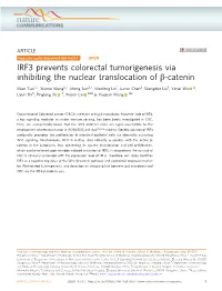 IRF3 Prevents Colorectal Tumorigenesis Via Inhibiting the Nuclear Translocation of Β-Catenin