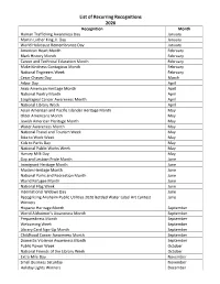 List of Recurring Recognitions 2020 Recognition Month Human Trafficking Awareness Day January Martin Luther King Jr