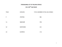 Provisional List of Polling Venues