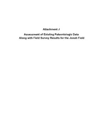 Attachment J Assessment of Existing Paleontologic Data Along with Field Survey Results for the Jonah Field