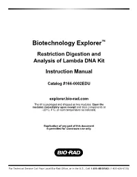 Biotechnology Explorer™ Restriction Digestion and Analysis of Lambda DNA Kit Instruction Manual