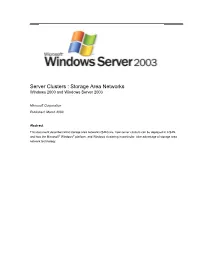 Storage Area Networks Windows 2000 and Windows Server 2003