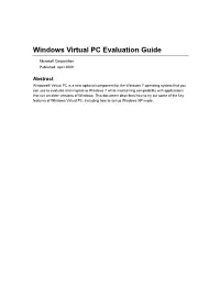 Windows Virtual PC Evaluation Guide