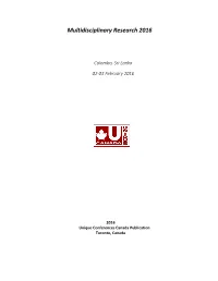 Multidisciplinary Research 2016