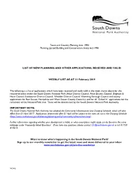 Act 1990 LIST of NEW PLANNING and OTHER