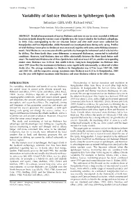 Variability of Fast-Ice Thickness in Spitsbergen Fjords