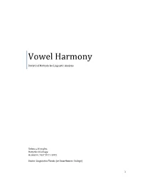 Vowel Harmony: Statistical Methods for Linguistic Analysis