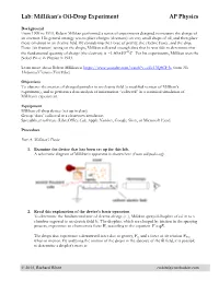 Lab: Millikan's Oil-Drop Experiment AP Physics