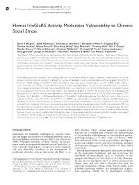 Mglur5 Activity Moderates Vulnerability to Chronic Social Stress
