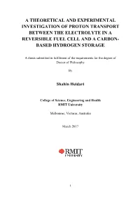 A Theoretical and Experimental Investigation of Proton Transport Between the Electrolyte in a Reversible Fuel Cell and a Carbon- Based Hydrogen Storage