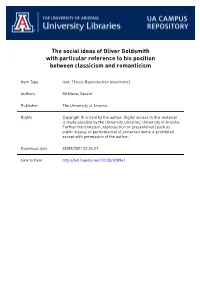 The Social Ideas of Oliver Goldsmith with Particular Reference to His Position Between Classicism and Romanticism