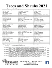 Trees and Shrubs 2021 Common Name/Botanical Name Chart: Alaskan Cedar--Chamaecyparis N