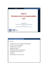 Unit 3 Introduction to Programming in C