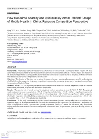 How Resource Scarcity and Accessibility Affect Patients' Usage of Mobile Health in China: Resource Competition Perspective