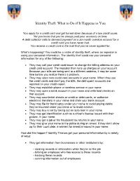 Identity Theft What to Do If It Happens To