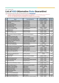 List of ASQ (Alternative State Quarantine) Compiled by Department of Consular Affairs | for More Information, Please Visit Note : 1