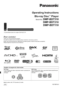 Operating Instructions Blu-Ray Disc™ Player DMP-BDT210 DMP-BDT110
