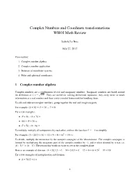 Complex Numbers and Coordinate Transformations WHOI Math Review