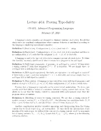 Lecture #14: Proving Type-Safety