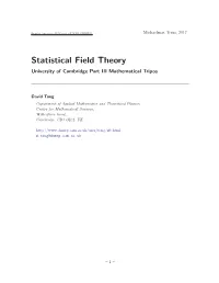 Statistical Field Theory University of Cambridge Part III Mathematical Tripos