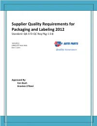 Supplier Quality Requirements for Packaging and Labeling 2012 Standard: QA-STD-QC Req Pkg-1.0.8