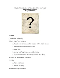 Chapter 1. Introduction to a Republic, If You Can Keep It Last Updated: 8-14-2015 Copyright 2008-15